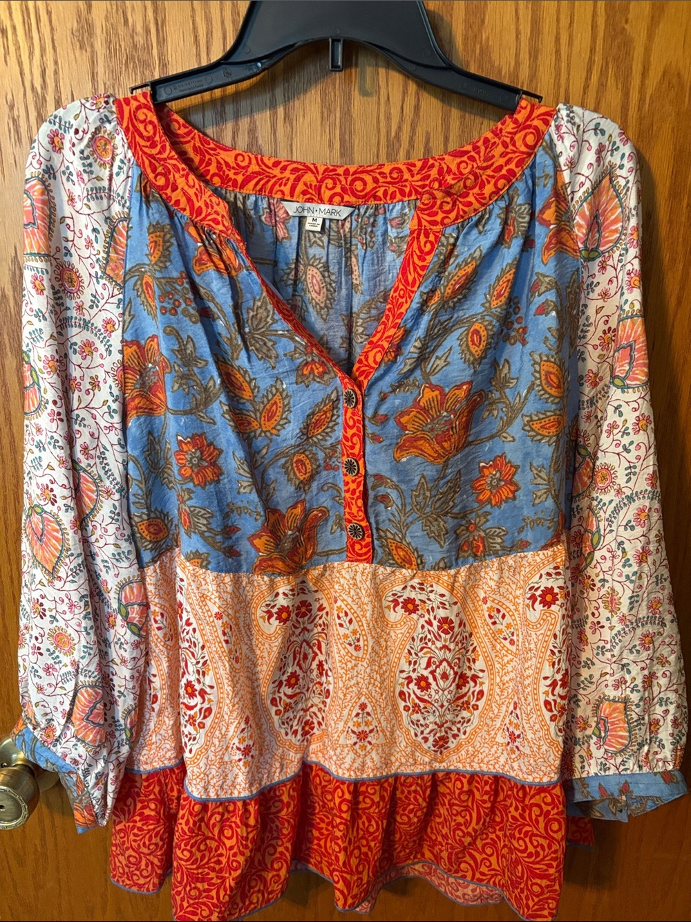 John Mark Blue & Red Floral Patchwork Tunic